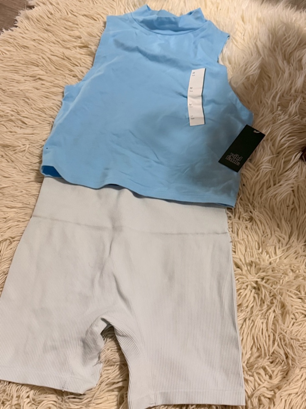 wild fable Light Blue Ribbed Tank and Bike Shorts Set - Picture 2 of 5